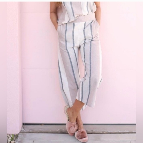 Smash + Tess Pants - Smash + Tess Sophie Pant Cotton Linen Pastel Striped Wide-leg Cropped Size XS